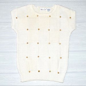 Jason Maxwell women’s classic nude rib knit sweater with wood beaded size M